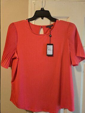 Adrianna Papell L coral color top with pleated short sleeves, NWT